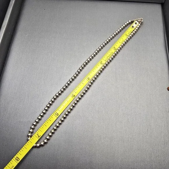 VTG Sterling Silver Southwestern Choker Necklace 14" 4mm Beads Hook Closure - Picture 6 of 8